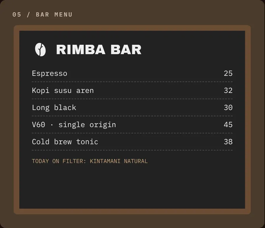 Bar menu